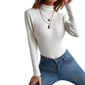 SHEIN Cream ribbed turtleneck sweater